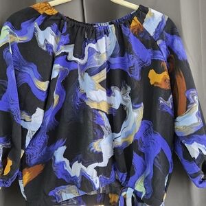 Nine West Black Blouse Abstract Swirl